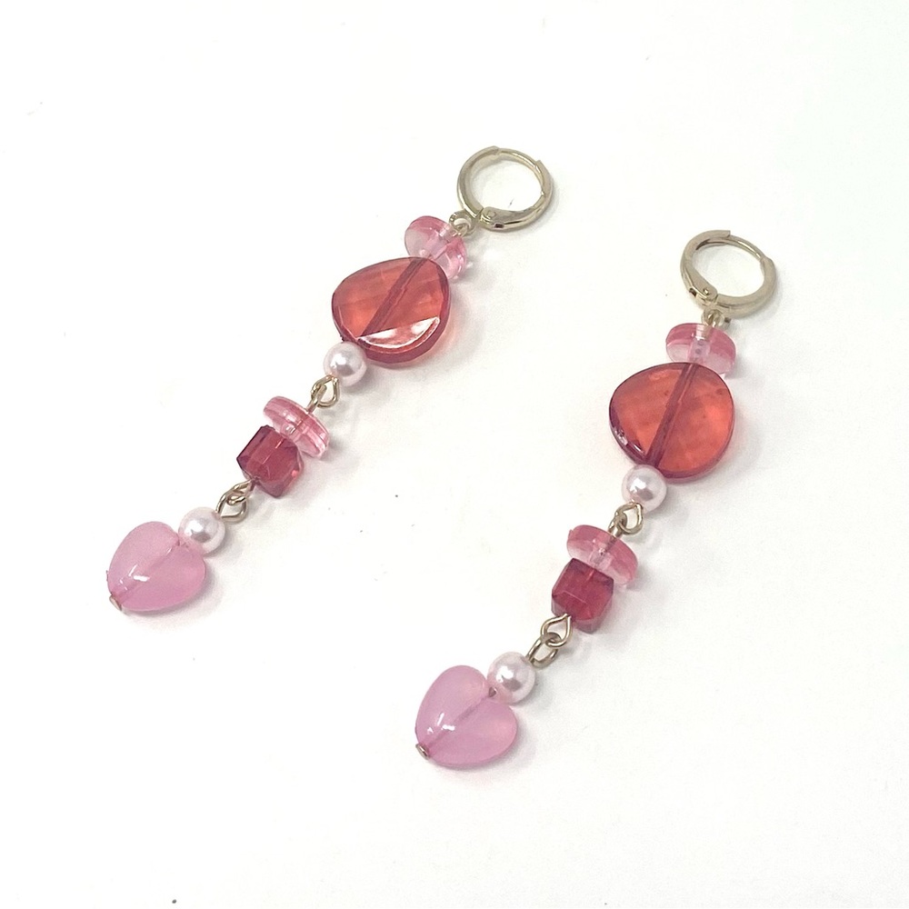 New Free People Drop Dangle Pink Red Stone Huggie Hoop Earrings